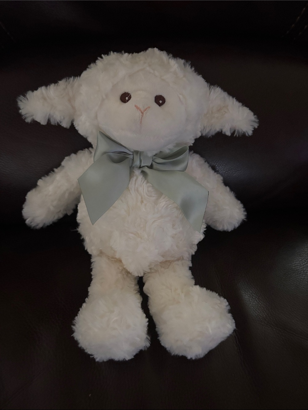 Edgehill Collection Baby Sitting Lamb Plush Ivory with Sage Green Satin Bow